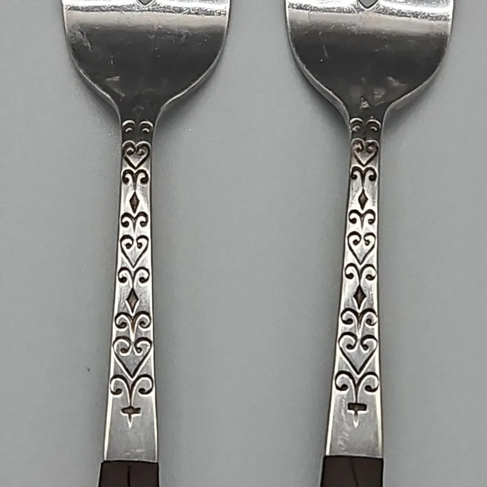 Interpur Salad Forks Brown Wood-Tone Handle Stainless Japan Flatware Set/2